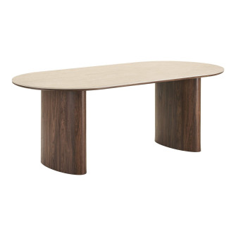 Ēdamgalds DELPHI — krāsa: travertīna imitācija / tumši brūna; 210 × 100 × 76 cm